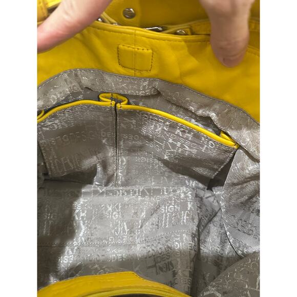 KH Design Pebbled Leather Saffron Yellow Slouchy Messenger Hobo Bag Indie Sleaze - Picture 6 of 13